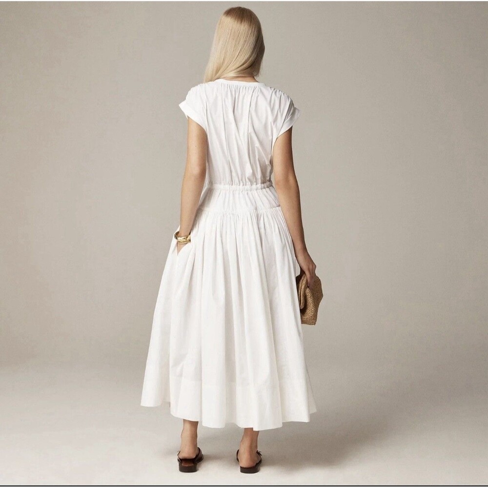 J. Crew White Midi Dress with Drawstring Waist - Picture 12 of 14